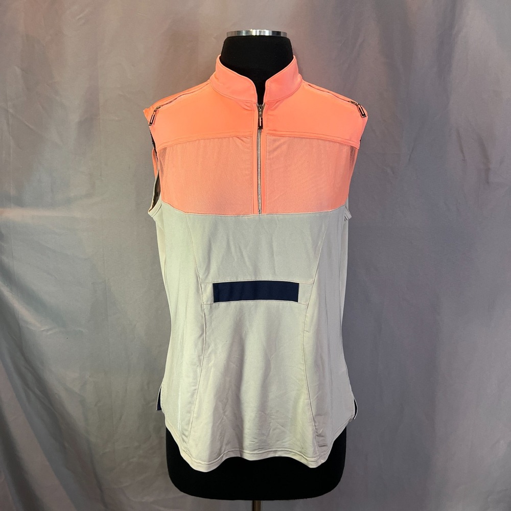 Jamie Sadock Sleeveless Top Womens Large Coral Gray Colorblock Athleisure Golf